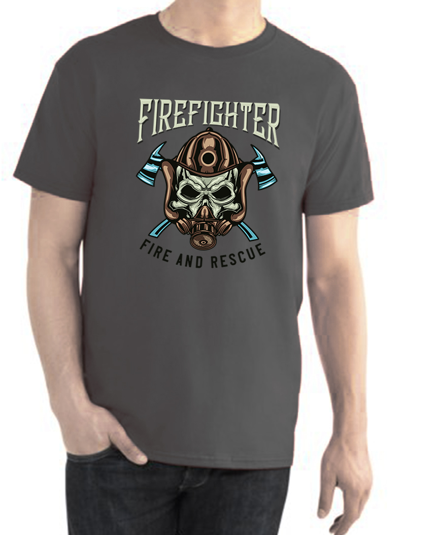 FRUIT OF THE LOOM T-shirt με Στάμπα 1709_Firefighter_1  ΓΚΡΙ ΣΚΟΥΡΟ